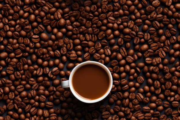 Seamless image of cups of hot coffee and coffee beans