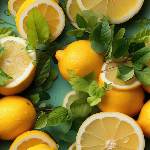 Seamless image of slices of orange lemon grapefruit and mint leaves