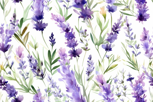 Seamless lavender watercolor pattern beautiful vintage floral design in purple tones ideal for summer textile and weddings generative ai