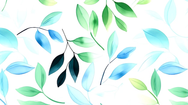 seamless leaves water color pattern on white background