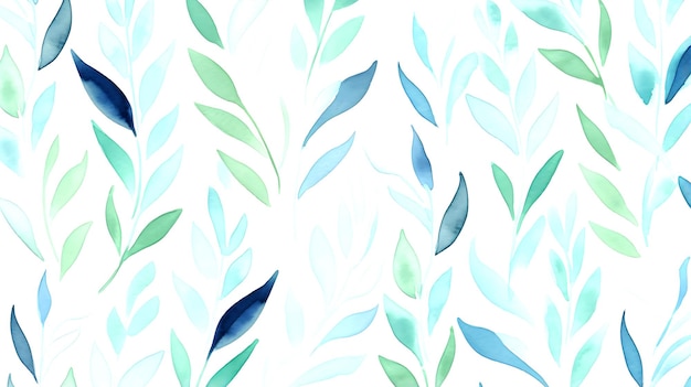 seamless leaves water color pattern on white background