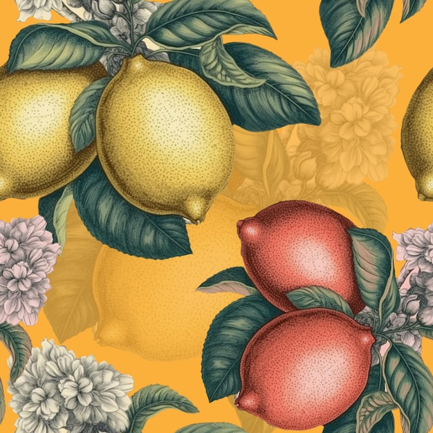 Photo seamless lemon pattern seamless pattern lemon fruits background