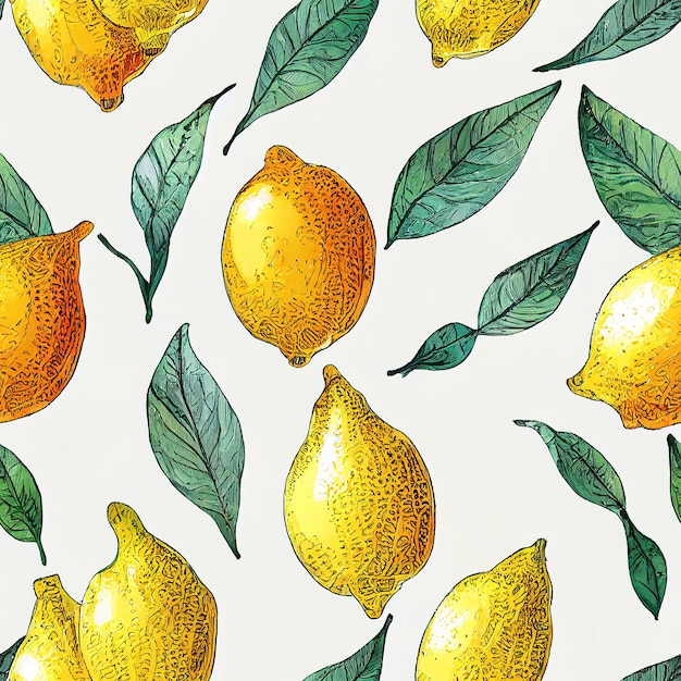 Seamless lemon pattern on white background