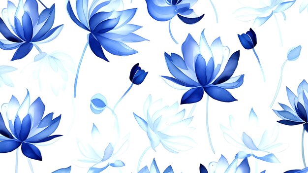 seamless Lotus floral water color pattern on white background