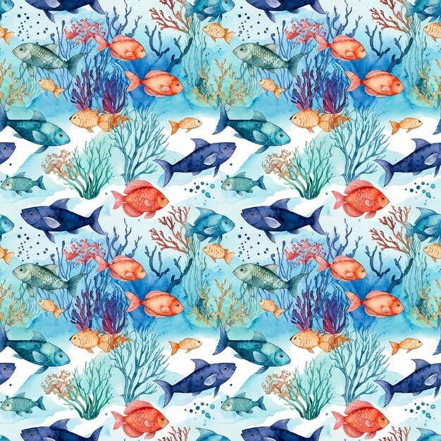 Seamless marine pattern with a picture of the underwater world