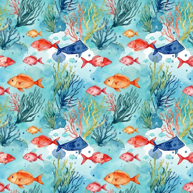 Seamless marine pattern with a picture of the underwater world