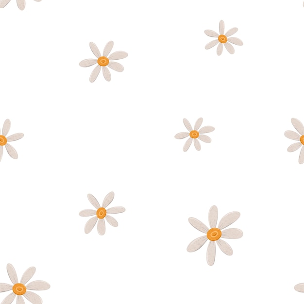 Seamless minimal pattern with simple daisy flowers endless chamomile background in scandinavian