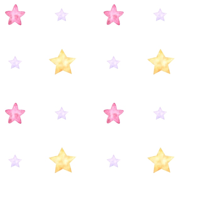 Seamless minimalistic children\'s watercolor pattern with stars\
on a white background