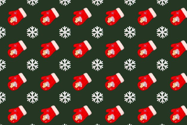 Seamless minimalistic pattern of Christmas toys on a green background Photo collage Christmas background wallpaper