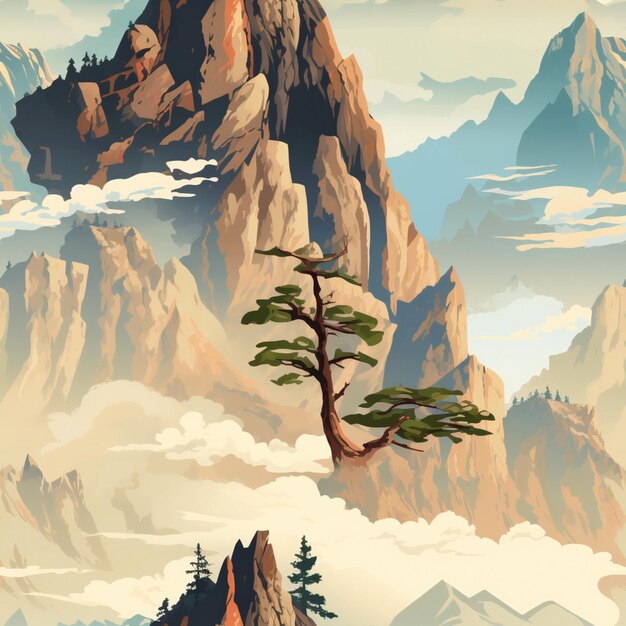 Photo seamless mountains and trees illustration