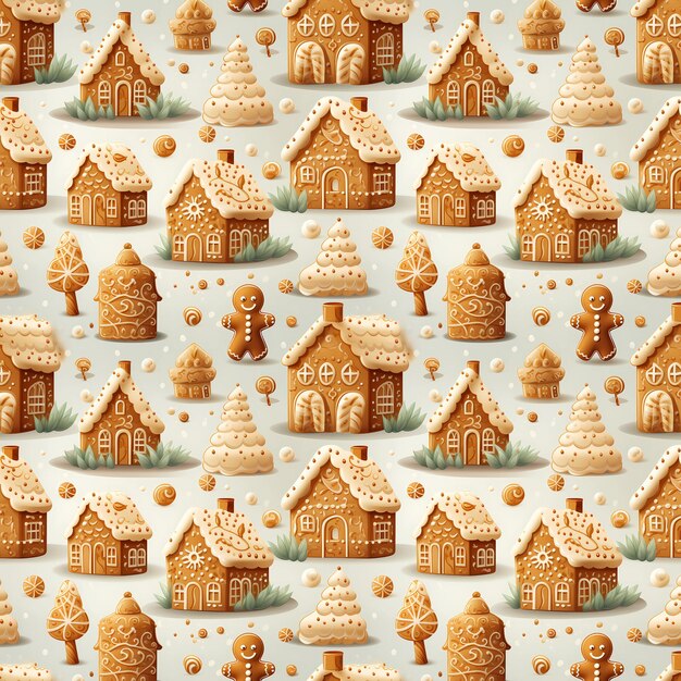 Photo seamless new years eve pattern on white background new year gingerbread christmas trees houses