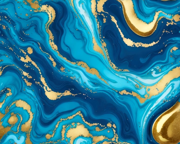 Seamless ocean blue and golden fluid pattern