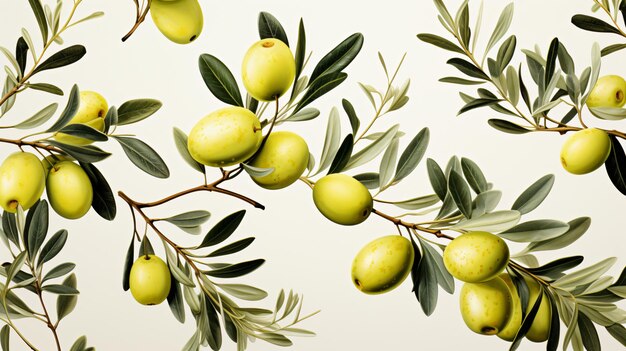 Seamless Olive Illustration Watercolor Leaves and Fruits