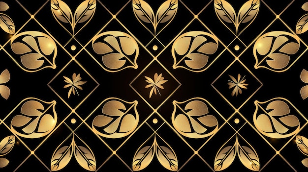 Seamless oriental ornament in the style of baroque Golden pattern on black background