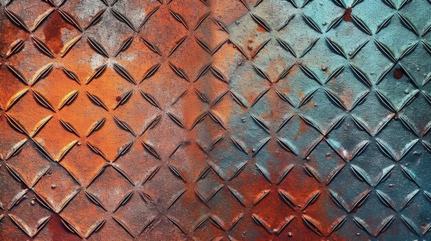 Seamless oxidized copper patina metal diamond plate grunge background texture. Generative Ai