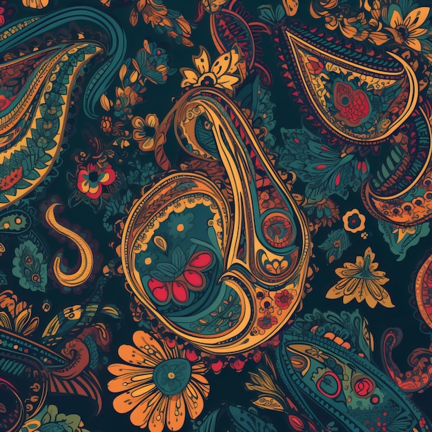 Seamless Paisley Pattern with Bold Colors