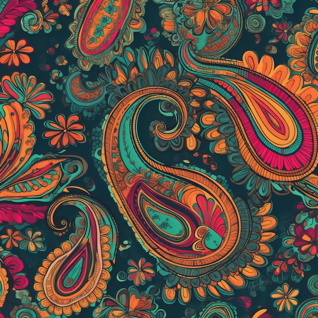 Seamless Paisley Pattern with Bold Colors