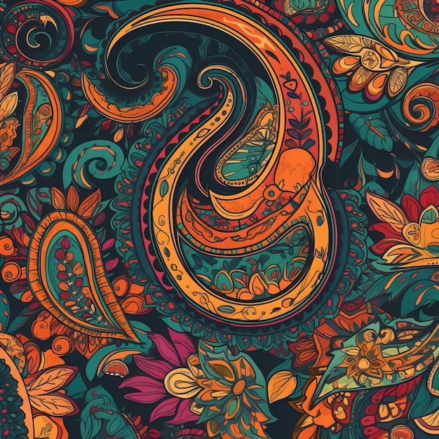 Seamless Paisley Pattern with Bold Colors