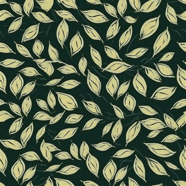 Seamless pattern abstract organic design of basil leaves on dark green background