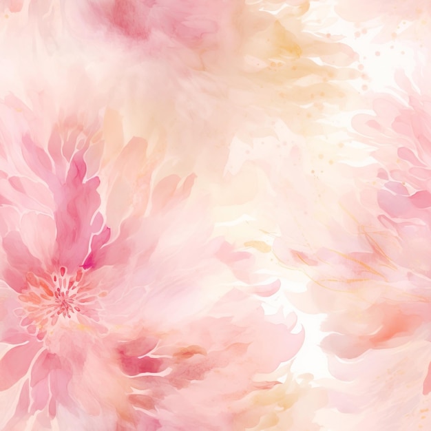 Seamless pattern of abstract watercolor pink and beige flowers