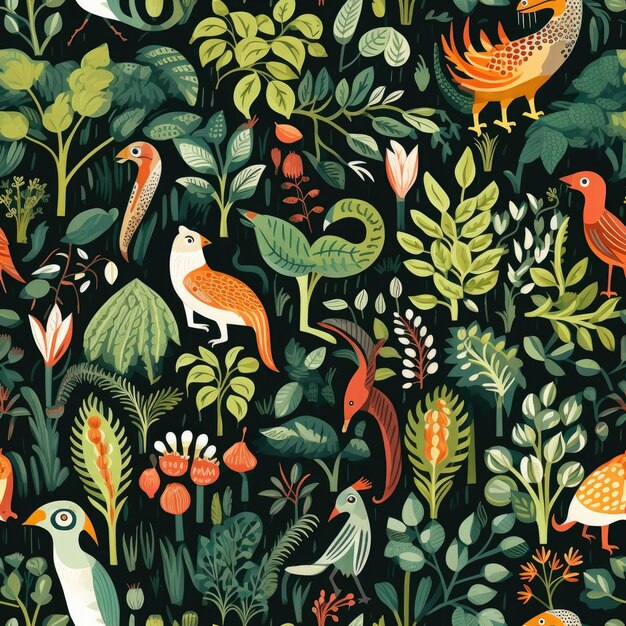 Photo seamless pattern of amazon forest with animals