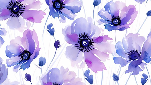 Seamless pattern of anemone flower on white background anemone flower texture background