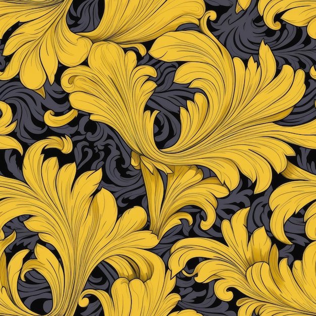 Photo seamless pattern of artistic yellow graceful leaves and petals