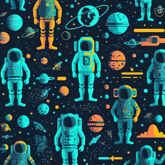 A seamless pattern of astronauts in different colors