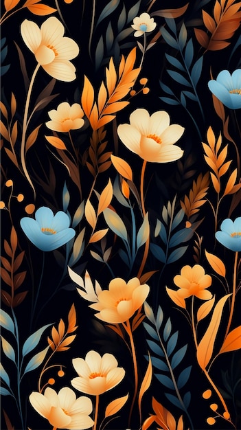 Seamless pattern of autumn flowers