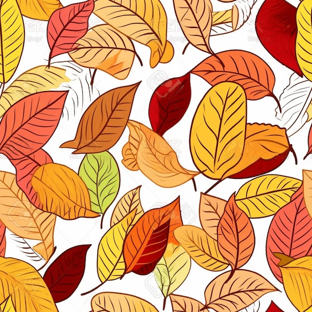 a seamless pattern of autumn leaves on a white background generative ai