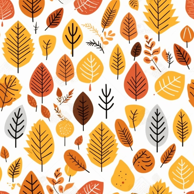 a seamless pattern of autumn leaves on a white background generative ai