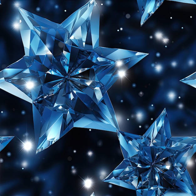 Seamless pattern background blur blue diamond from the centersilver 3d minimalism stars