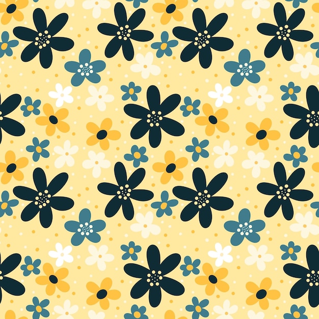 Photo seamless pattern background bright yellow and blue floral pattern