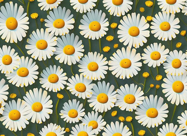 Seamless pattern background featuring a whimsical arrangement of daisies sunflowers and dandelions evoking a carefree and playful atmosphere
