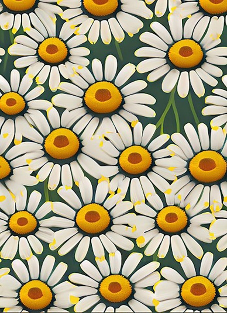 Seamless pattern background featuring a whimsical arrangement of daisies sunflowers and dandelions