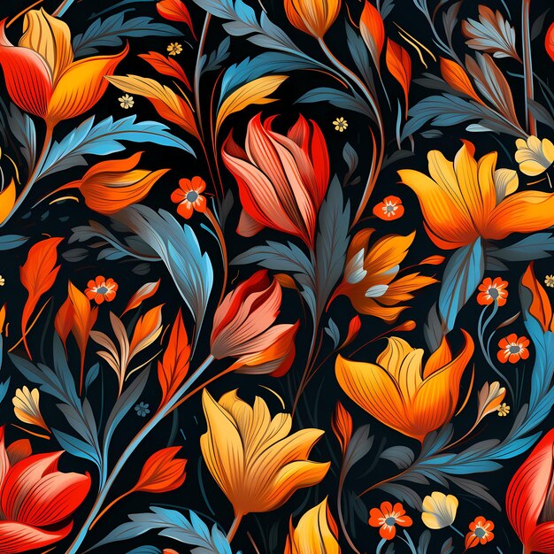 Seamless pattern background from a variety of multicolored Flowers