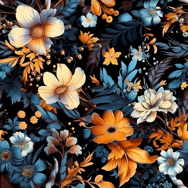 Seamless pattern background from a variety of multicolored Flowers