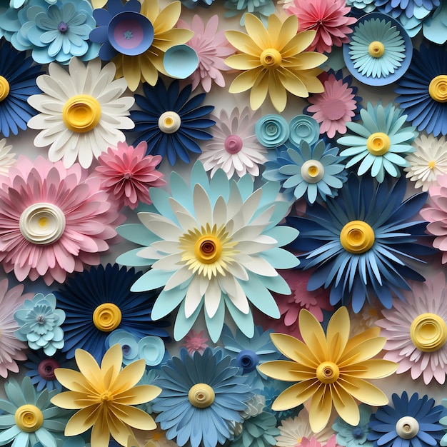 여러 가지 다채로운 꽃에서 매이지 않는 패턴의 배경