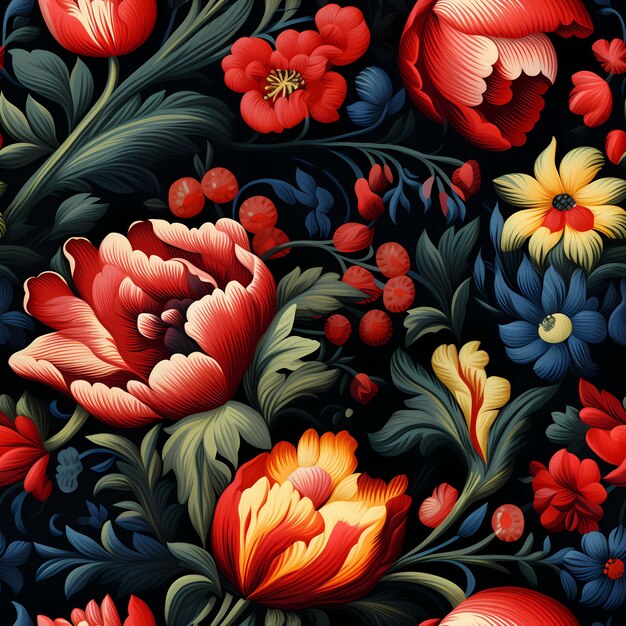 Seamless pattern background from a variety of multicolored Flowers