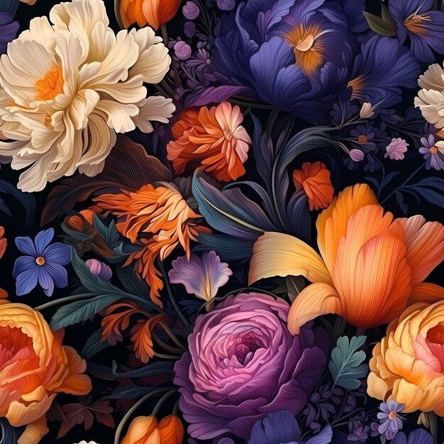 Seamless pattern background from a variety of multicolored Flowers