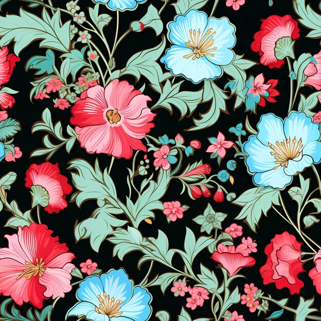 Seamless pattern background from a variety of multicolored Flowers