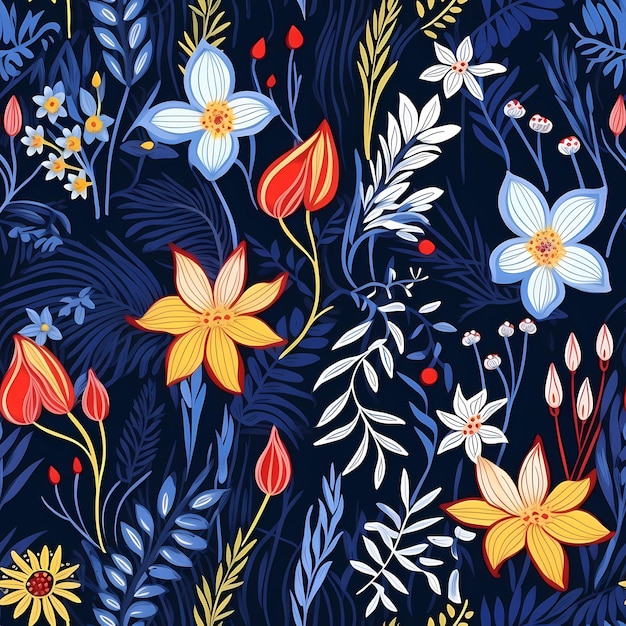 Seamless pattern background from a variety of multicolored Flowers