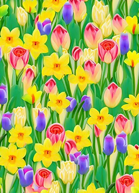 Seamless pattern background inspired by a field of daffodils tulips and crocuses capturing the essence of springtime