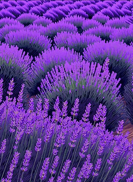 Seamless pattern background inspired by a field of lavender with rows of lavender plants and buzzing bees collecting nectar