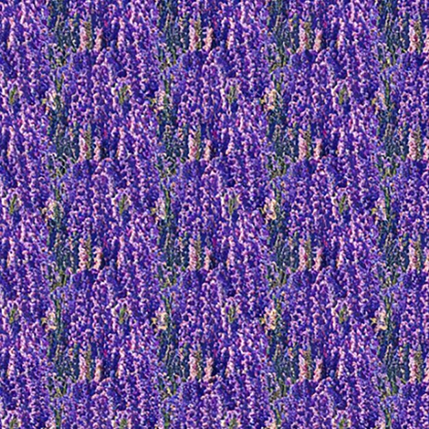 Seamless pattern background inspired by a field of lavender with rows of lavender plants and buzzing bees collecting nectar