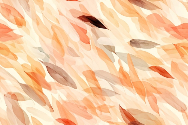 Seamless pattern background with delicate watercolor leaves in warm autumn tones