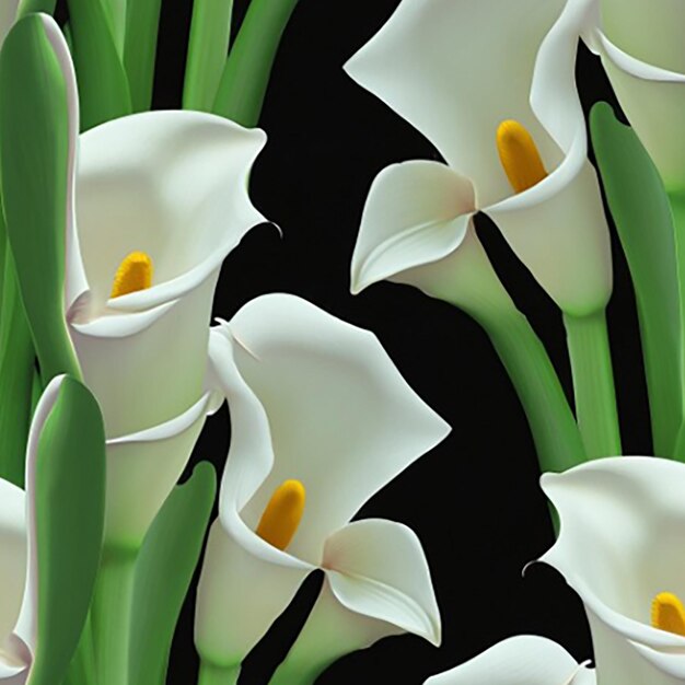 A seamless pattern background with a graceful arrangement of calla lilies known for their elegant and sculptural white blooms creating an atmosphere of sophistication