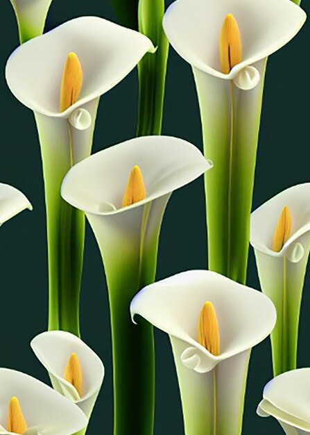 우아하고 조각적인  꽃으로 유명한 칼라 릴리의 우아한 배열과 함께 원활한 패턴의 배경은 정교한 분위기를 만니다.