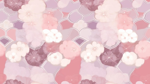 Seamless pattern background with traditional Japanese geometric patterns inspired by origami folds cherry blossom pink and subtle textures