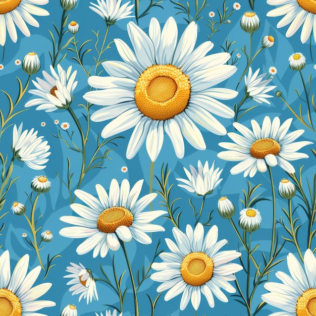 A seamless pattern of a beautiful chamomile field Summer concept